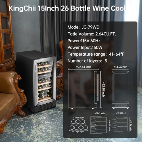 KingChii 15" 26-Bottle Dual Zone Wine Cooler Refrigerator