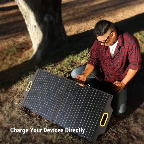 Powerness 80 Watt Portable Solar Panel with Patented LCD Digital Window, Solar Charger for Camping, Outdoor and RV, Compatible with Jackery, BLUETTI, Anker, Goal Zero Portable Power Stations