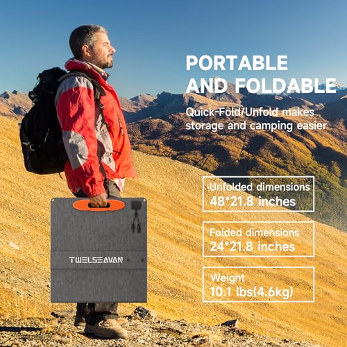 TWELSEAVAN 100W Solar Panel for Jackery/EF/Bluetti/Anker/Goal Zero Power Station, IP68 Waterproof 23.5% Efficiency ETFE Portable Foldable Solar Charger with Adjustable Kickstand for Camping Outdoor