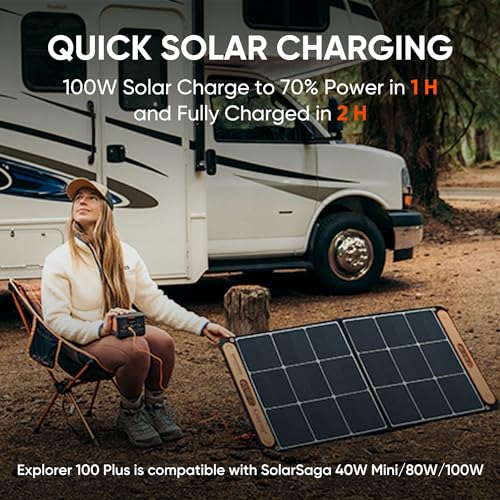 Jackery Explorer 100 Plus Power Station, 99Wh LiFePO4 Battery Power Bank, 3-Port 128W Portable Charger, PD 3.0 Fast Charge, Compatible with MacBook Pro/Air, iPhone 15/14 Series (Solar Panel Optional)