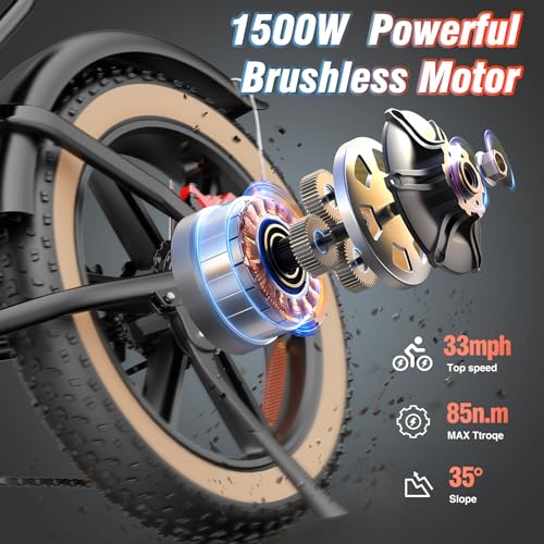 Bopzin Electric Fat Tire Bike, 2000/1500/1000W, 37/33/30MPH