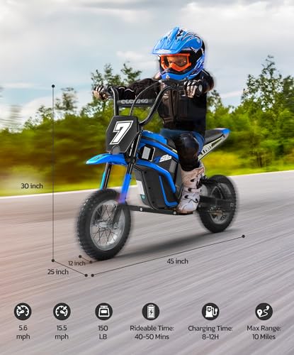 ELEMARA Kids Electric Dirt Bike with Bluetooth & Music