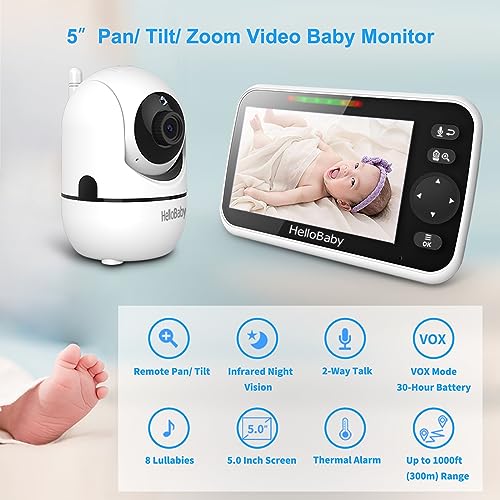 HelloBaby 5'' Screen Video Baby Monitor with Zoom
