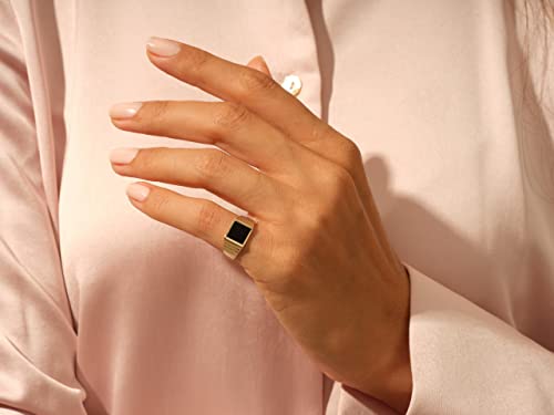 14k Solid Gold Black Signet Ring - Minimalist Statement