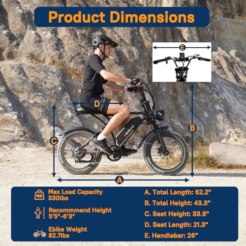 Movcan V60 Pro Electric Bike, 48V 18.2Ah, 20" Fat Tire, 1500W Motor"