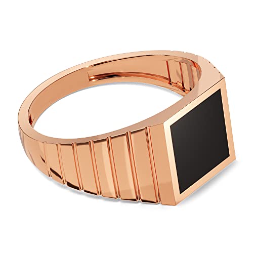 14k Solid Gold Black Signet Ring - Minimalist Statement
