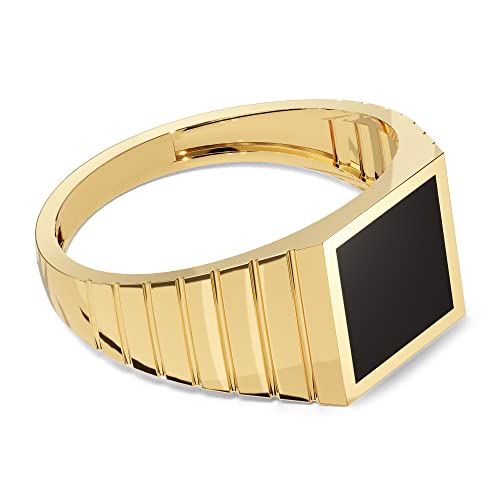 14k Solid Gold Black Signet Ring - Minimalist Statement
