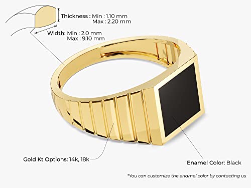 14k Solid Gold Black Signet Ring - Minimalist Statement