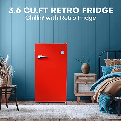 3.6Cu.ft Retro Mini Fridge, Manual Defrost, Adjustable Thermostat
