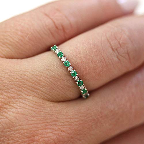 Handmade USA 14k White Gold Emerald Diamond Wedding Band