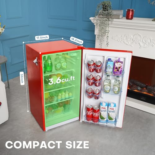 3.6Cu.ft Retro Mini Fridge, Manual Defrost, Adjustable Thermostat