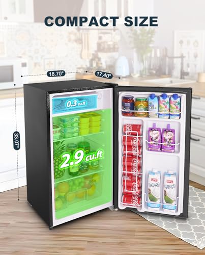 VIP Mini Fridge with Freezer, Adjustable Thermostat, Black