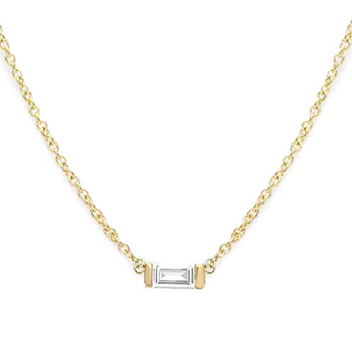 14k Gold Choker with Genuine Birthstone Baguette Gem