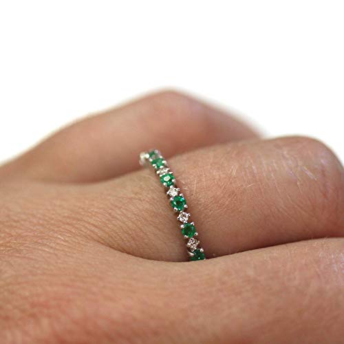 Handmade USA 14k White Gold Emerald Diamond Wedding Band