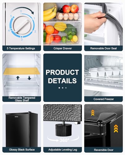 VIP Mini Fridge with Freezer, Adjustable Thermostat, Black