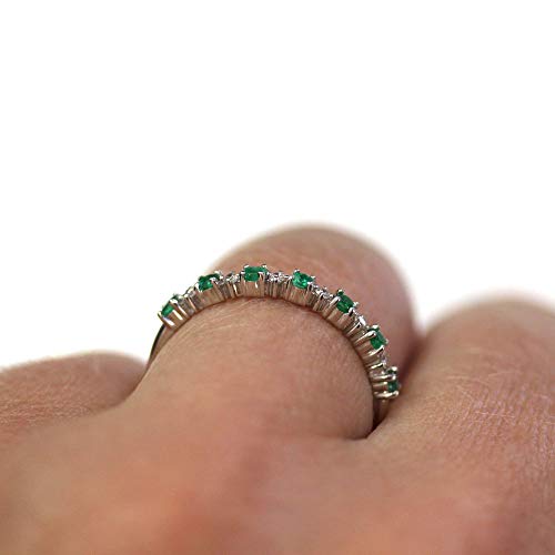 Handmade USA 14k White Gold Emerald Diamond Wedding Band