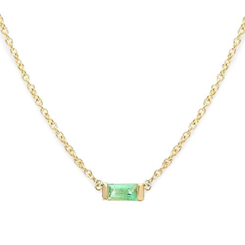 14k Gold Choker with Genuine Birthstone Baguette Gem