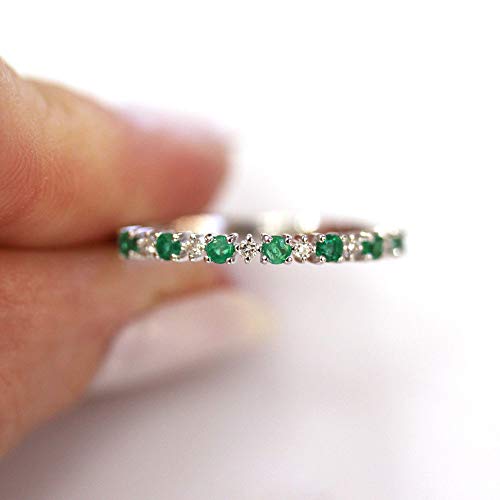 Handmade USA 14k White Gold Emerald Diamond Wedding Band