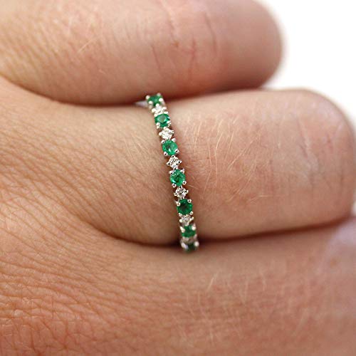 Handmade USA 14k White Gold Emerald Diamond Wedding Band