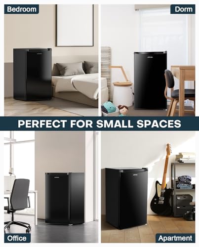 VIP Mini Fridge with Freezer, Adjustable Thermostat, Black