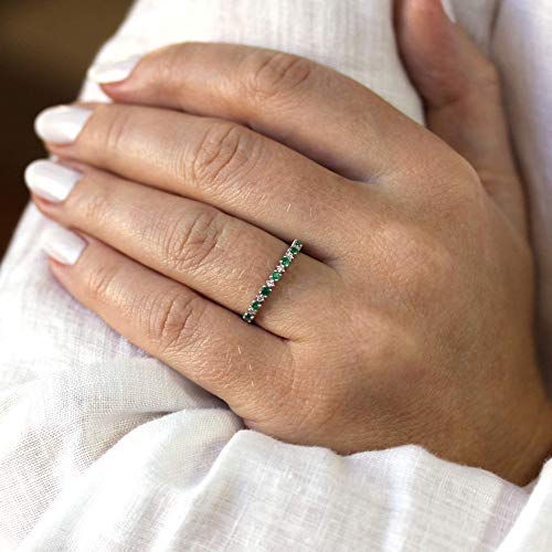 Handmade USA 14k White Gold Emerald Diamond Wedding Band