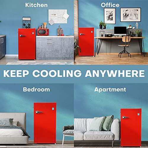 3.6Cu.ft Retro Mini Fridge, Manual Defrost, Adjustable Thermostat