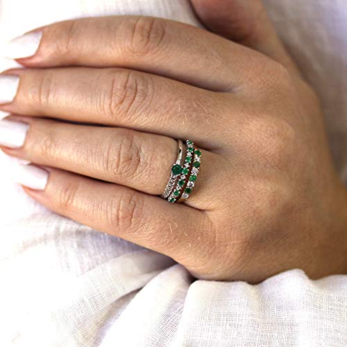 Handmade USA 14k White Gold Emerald Diamond Wedding Band