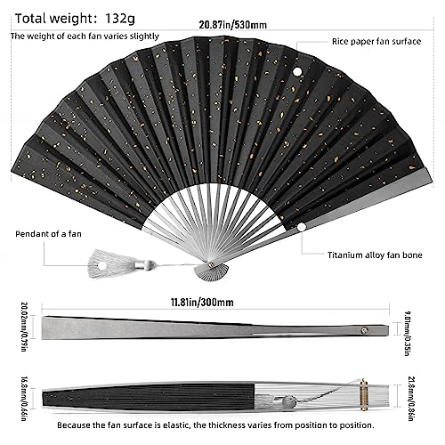 TISUR Large Titanium Folding Hand Fan for Men