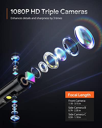Triple Lens Borescope Inspection Camera, 1080P HD Endoscope