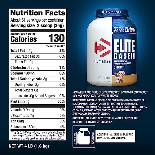 Dymatize Elite Casein Protein Powder, Muscle Building, Cinnamon Bun