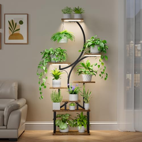 8-Tiered Indoor Plant Stand with Grow Lights, 62"" Tall