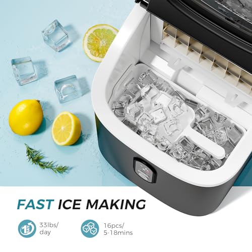 Kismile Portable Ice Maker Machine: 33Lbs/Day, 16Pcs/5Mins