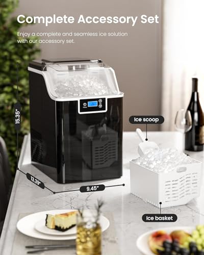 Kismile Nugget Ice Maker with Timer, Self-Cleaning (Black)