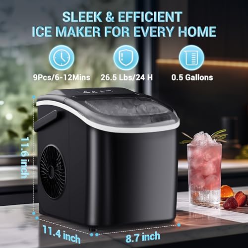 Kismile Portable Ice Maker - Fast, Self-Cleaning, Smart Button