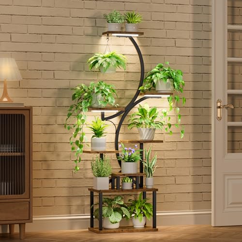 8-Tiered Indoor Plant Stand with Grow Lights, 62"" Tall