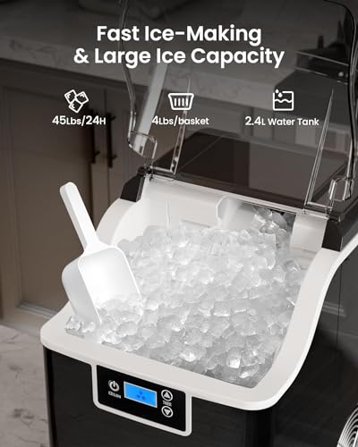 Kismile Nugget Ice Maker with Timer, Self-Cleaning (Black)