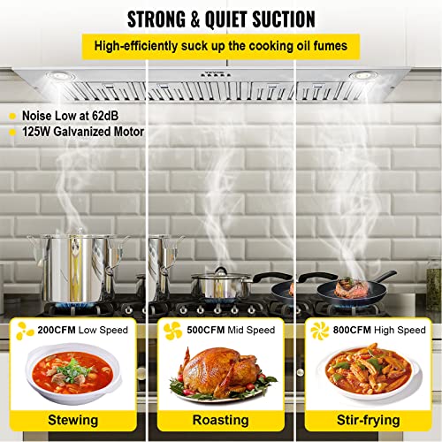 VEVOR Stainless Steel 30" Range Hood, 800CFM 3-Speed
