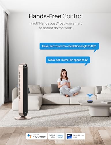 Smart Tower Fan with Voice Control, 120° Oscillation