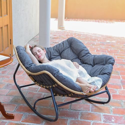 SWITTE Outdoor Patio Egg Rocking Chair, Indoor Papasan Lounge Chair