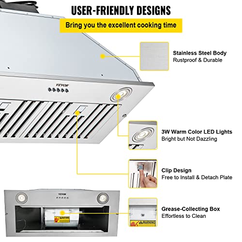 VEVOR Stainless Steel 30" Range Hood, 800CFM 3-Speed