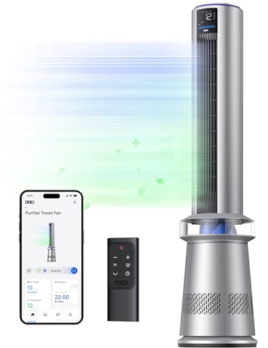 Smart Tower Fan, 45" Bladeless, 27ft/s Velocity, Alexa-Compatible