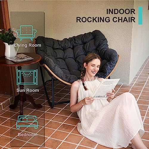 SWITTE Outdoor Patio Egg Rocking Chair, Indoor Papasan Lounge Chair