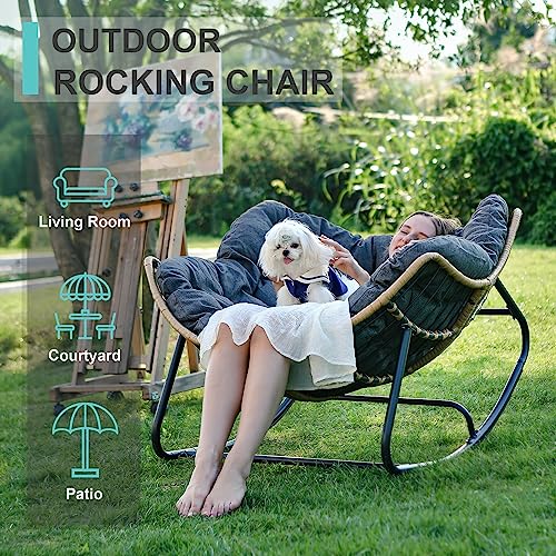 SWITTE Outdoor Patio Egg Rocking Chair, Indoor Papasan Lounge Chair