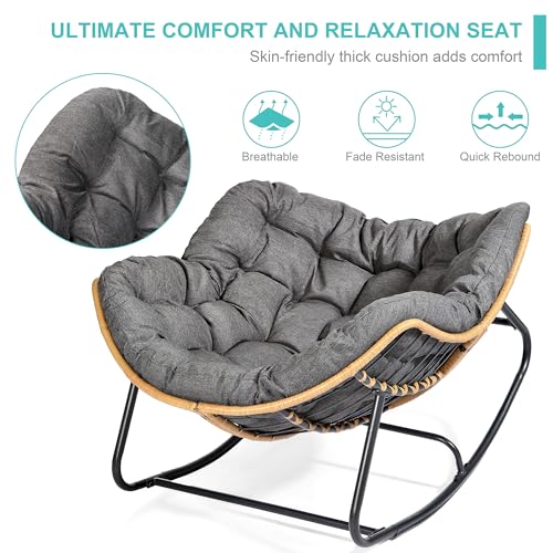 SWITTE Outdoor Patio Egg Rocking Chair, Indoor Papasan Lounge Chair