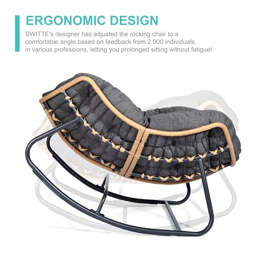 SWITTE Outdoor Patio Egg Rocking Chair, Indoor Papasan Lounge Chair