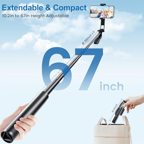 67" Selfie Stick Tripod with Remote and Light