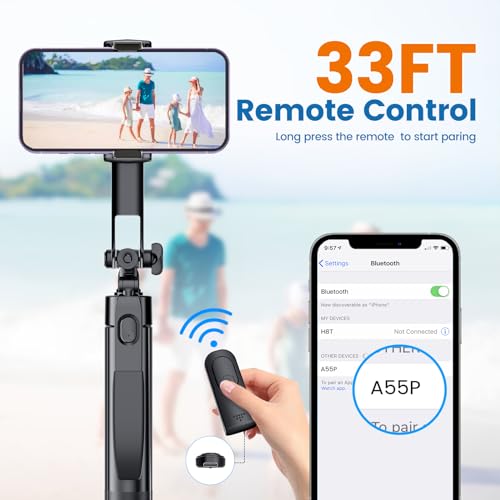 67" Selfie Stick Tripod with Remote and Light