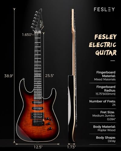 Fesley Electric Guitar Starter Kit, HSS Pickups, Sunburst