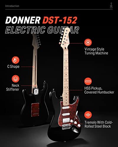 Donner DST-152B Electric Guitar Kit with Amp, Bag, Accessories