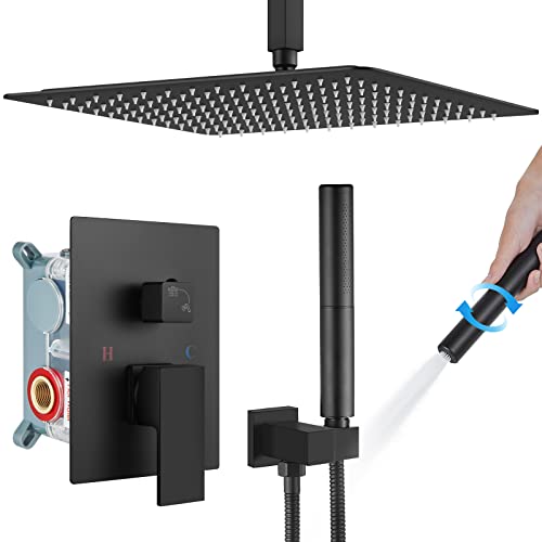Matte Black 16" Ceiling Mount Shower System, Stainless Steel